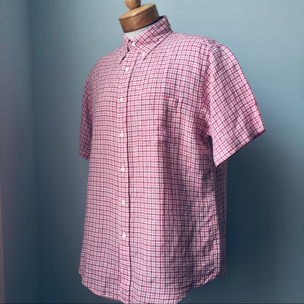 Brooks Brothers linen preppy short sleeves shirt pink plaid M